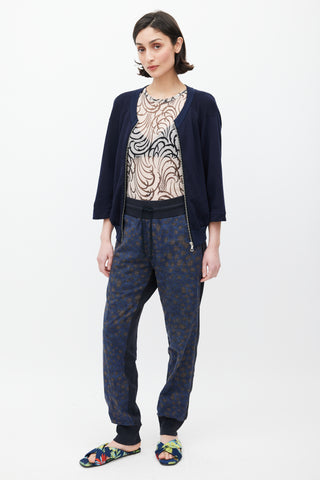 Dries Van Noten Black & Multicolour Quilted Printed Trouser