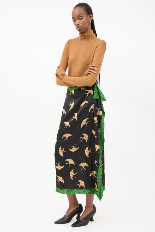 Dries Van Noten Black & Multicolour Silk Printed Midi Skirt