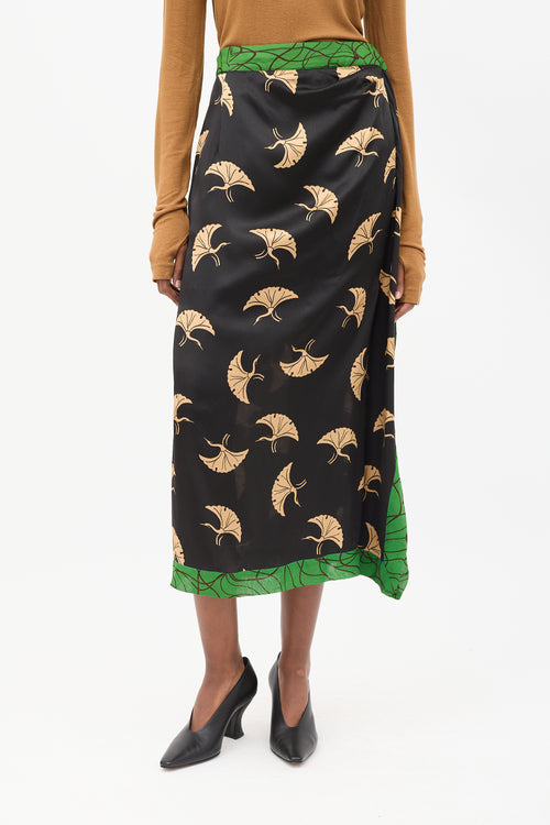 Dries Van Noten Black & Multicolour Silk Printed Midi Skirt