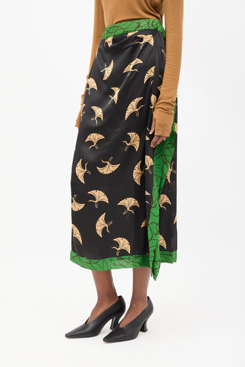 Dries Van Noten Black & Multicolour Silk Printed Midi Skirt