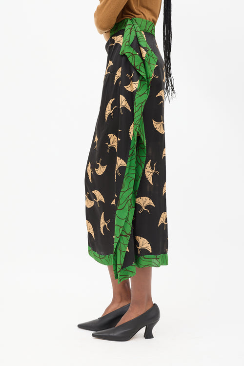 Dries Van Noten Black & Multicolour Silk Printed Midi Skirt