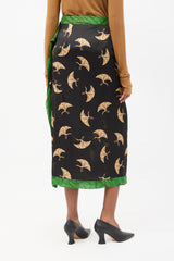 Dries Van Noten Black & Multicolour Silk Printed Midi Skirt