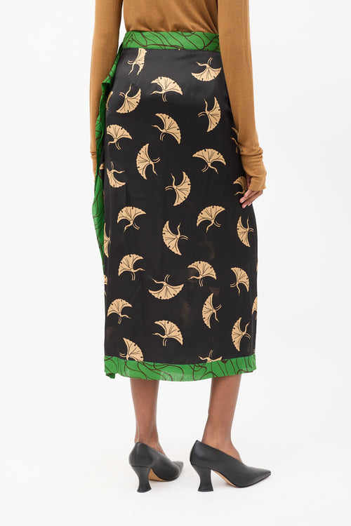 Dries Van Noten Black & Multicolour Silk Printed Midi Skirt