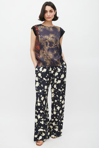 Dries Van Noten Black & Multicolour Silk Printed Panelled Top