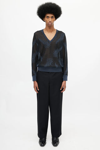 Dries Van Noten Black & Navy Floral Knit Sweater