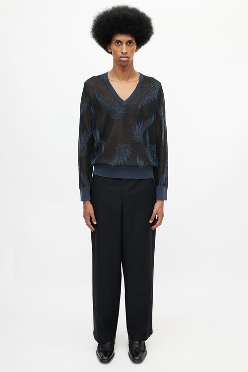 Dries Van Noten Black & Navy Floral Knit Sweater