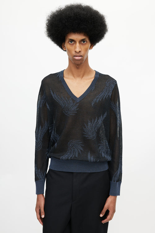 Dries Van Noten Black & Navy Floral Knit Sweater