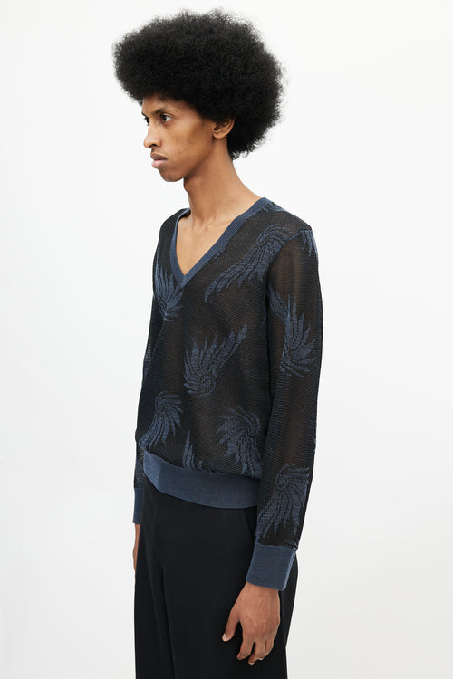Dries Van Noten Black & Navy Floral Knit Sweater