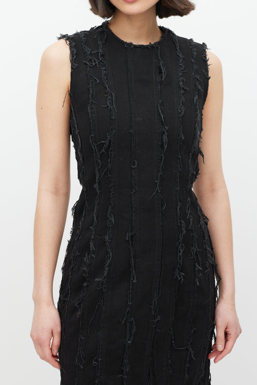 Dries Van Noten Black Pleated Distressed Dress