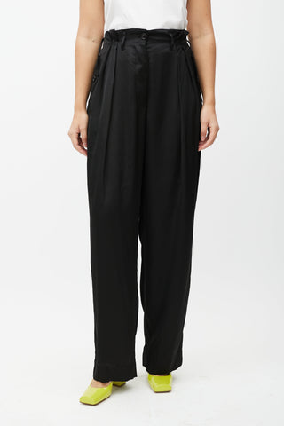Dries Van Noten Black Satin Drop Seat Trouser