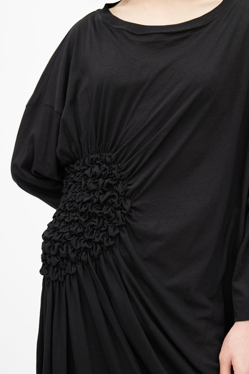 Dries Van Noten Black Ruched Long Sleeve T-Shirt Dress