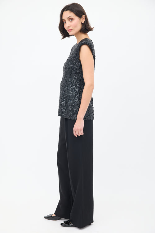 Dries Van Noten Black Sequin Embellished Shoulder Pad Tank Top