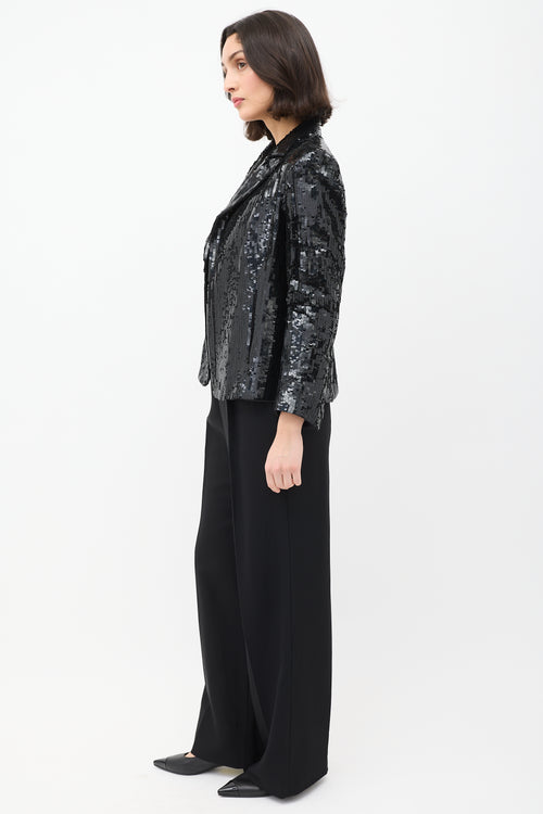 Dries Van Noten Black Sequin Open Front Blazer