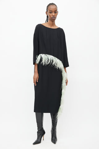 Dries Van Noten Black & Teal Cady Feather Dress