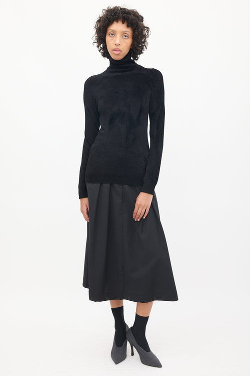 Dries Van Noten Black Velour Turtleneck Top VSP Consignment