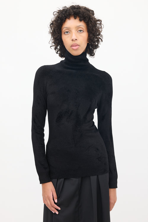 Dries Van Noten Black Velour Turtleneck Top