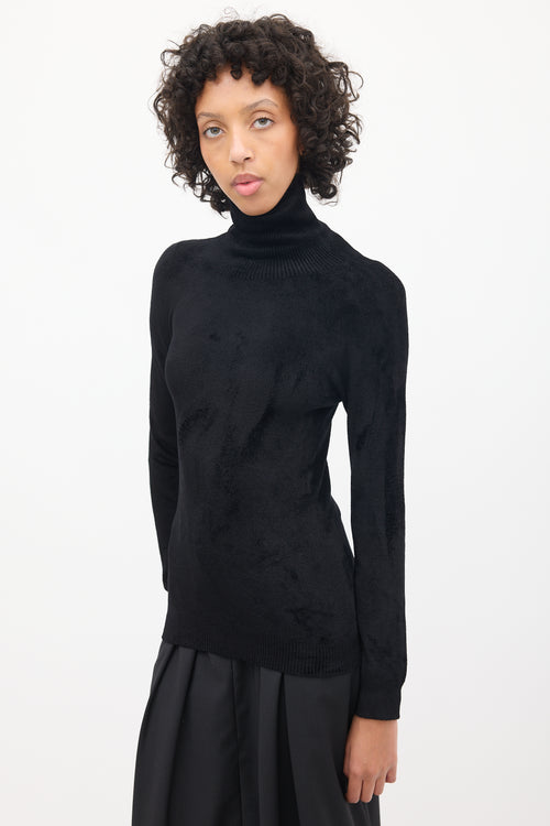 Dries Van Noten Black Velour Turtleneck Top