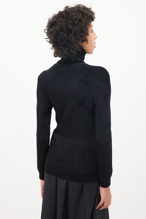 Dries Van Noten Black Velour Turtleneck Top