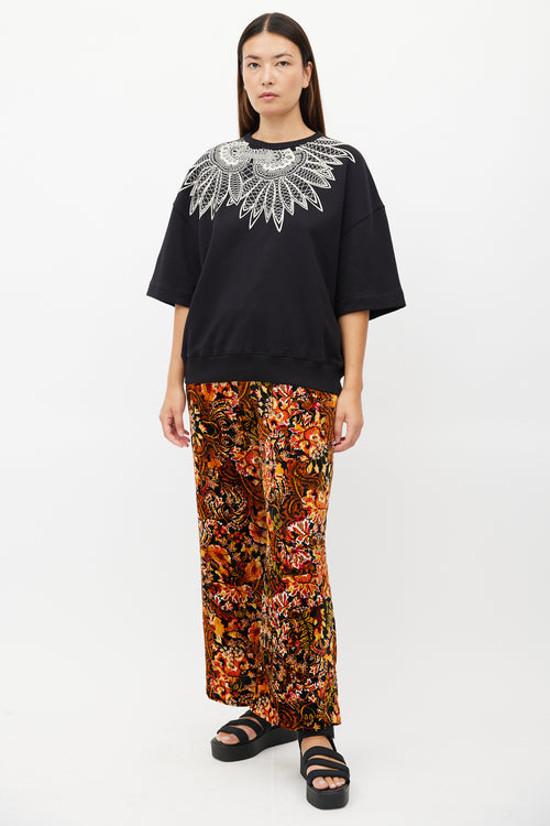 Dries Van Noten Black & White Floral Embroidered Sweatshirt