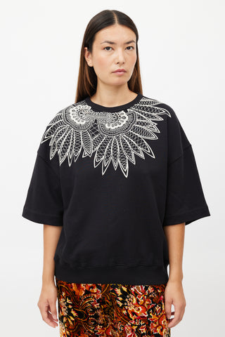 Dries Van Noten Black & White Floral Embroidered Sweatshirt