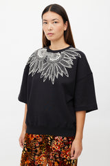Dries Van Noten Black & White Floral Embroidered Sweatshirt
