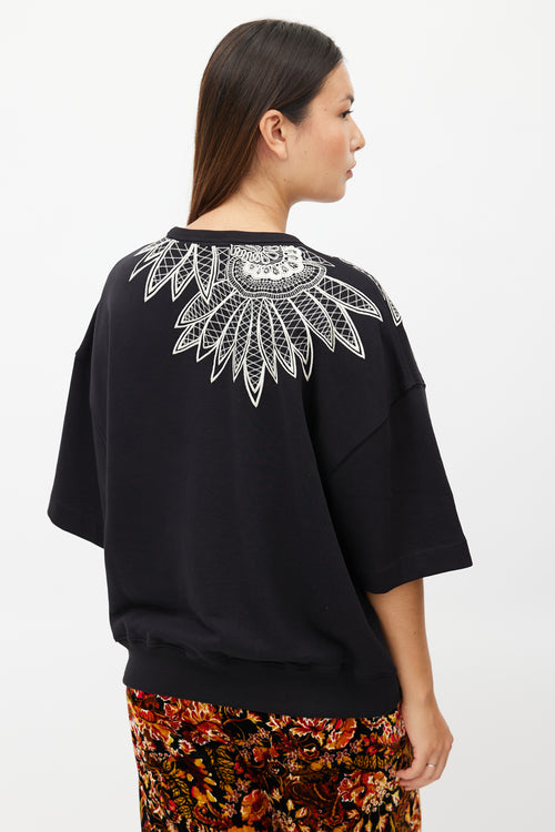 Dries Van Noten Black & White Floral Embroidered Sweatshirt