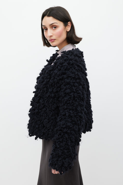 Dries Van Noten Black Wool Crocheted Cardigan
