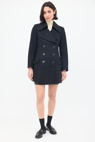 Dries Van Noten Black Wool Double Breasted Pea Coat