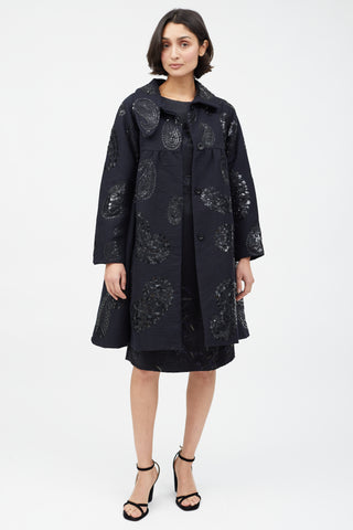 Dries Van Noten Black Wool & Sequin Paisley Coat