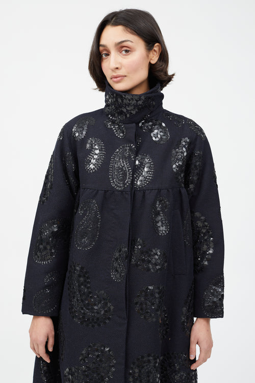 Dries Van Noten Black Wool & Sequin Paisley Coat