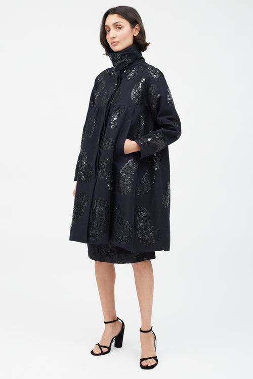 Dries Van Noten Black Wool & Sequin Paisley Coat