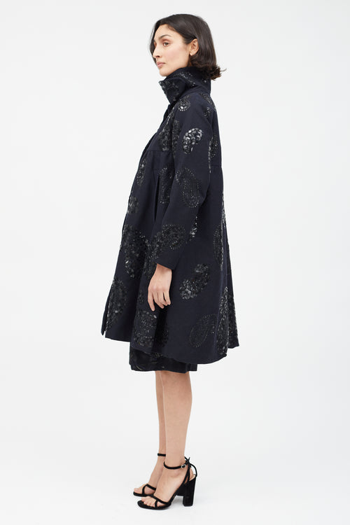 Dries Van Noten Black Wool & Sequin Paisley Coat