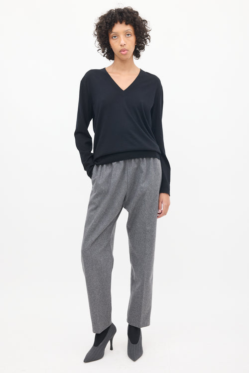 Dries Van Noten Black Wool V-Neck Sweater