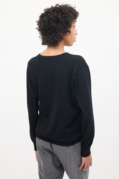 Dries Van Noten Black Wool V-Neck Sweater