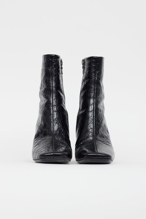 Dries Van Noten Black Leather Textured Abstract Heel Boot