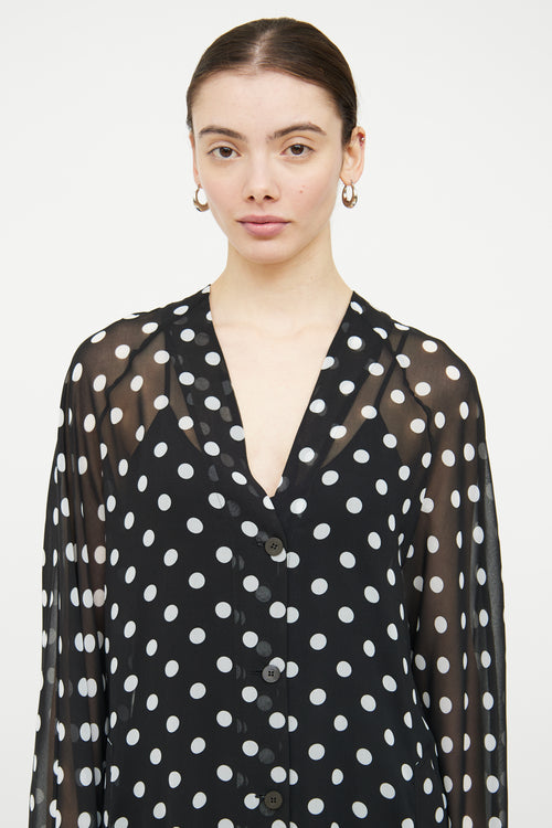 Dries Van Noten Black & White Polka Dot Sheer Dress