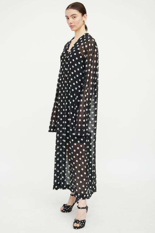 Dries Van Noten Black & White Polka Dot Sheer Dress