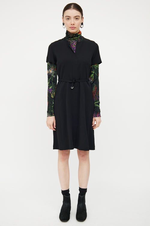 Dries Van Noten Black V-Neck Belted Dress