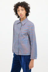 Dries Van Noten Blue & Brown Cotton Check Jacket