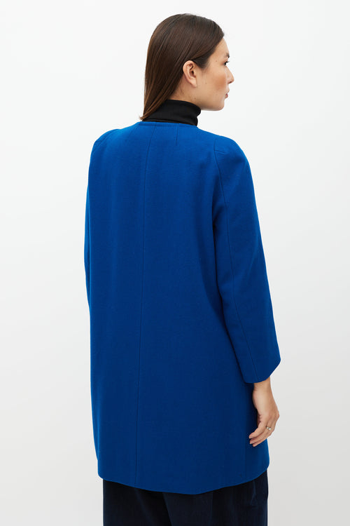 Dries Van Noten Blue Collarless Wool Blend Coat