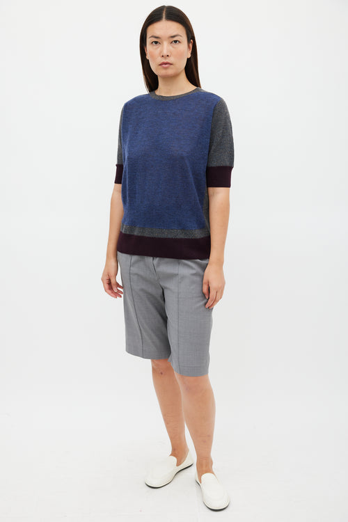 Dries Van Noten Blue & Multicolour Wool Panelled Top
