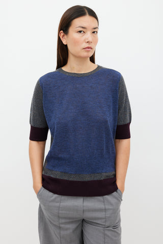 Dries Van Noten Blue & Multicolour Wool Panelled Top