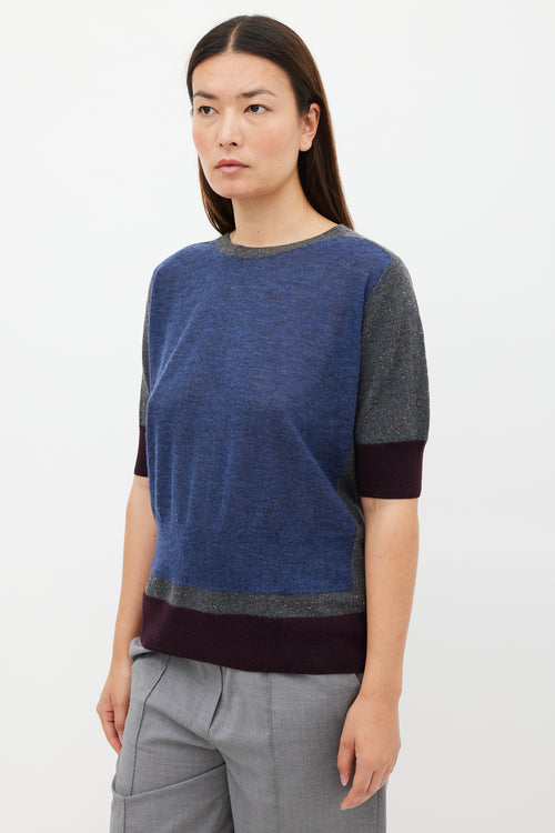 Dries Van Noten Blue & Multicolour Wool Panelled Top
