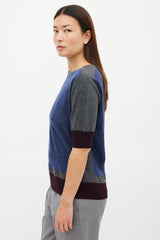 Dries Van Noten Blue & Multicolour Wool Panelled Top