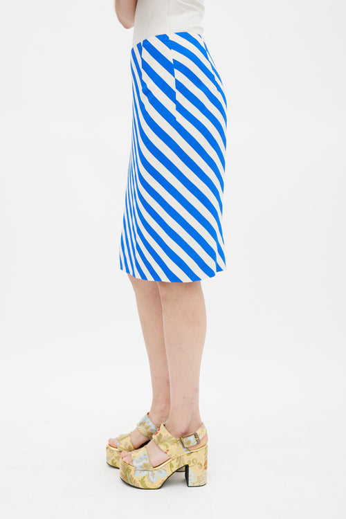 Dries Van Noten SS 2019 Blue & White Diagonal Striped Pencil Skirt