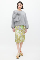 Dries Van Noten Blue & White Pinstripe Bow Front Top