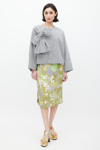 Dries Van Noten Blue & White Pinstripe Bow Front Top