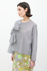 Dries Van Noten Blue & White Pinstripe Bow Front Top