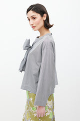 Dries Van Noten Blue & White Pinstripe Bow Front Top
