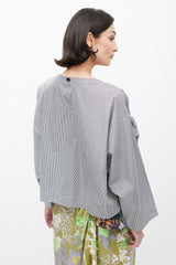Dries Van Noten Blue & White Pinstripe Bow Front Top